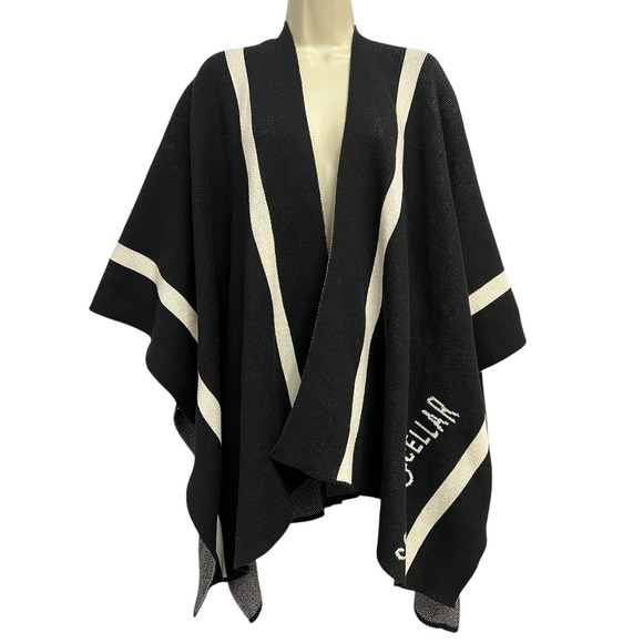 IN2GREEN Jackets & Blazers - IN2GREEN Poncho Womens One Size Black Striped Knit Kimono Scout & Cellar